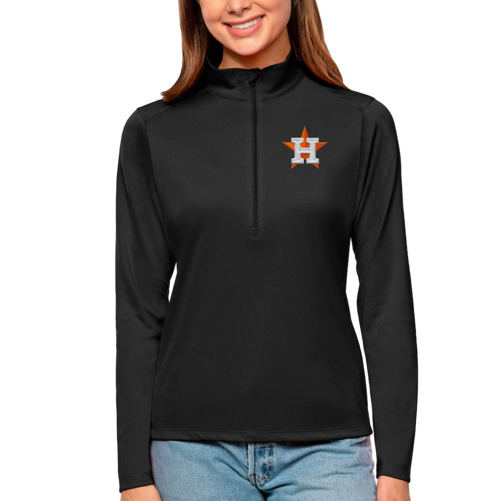 Houston Astros Antigua Women's Tribute Quarter-Zip Pullover Top - Black - MLB Sale