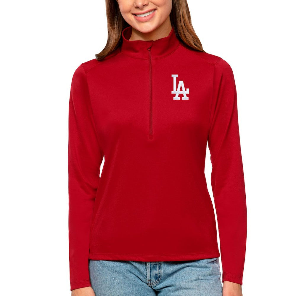 Los Angeles Dodgers Antigua Women's Tribute Quarter-Zip Pullover Top - Red - MLB Discount