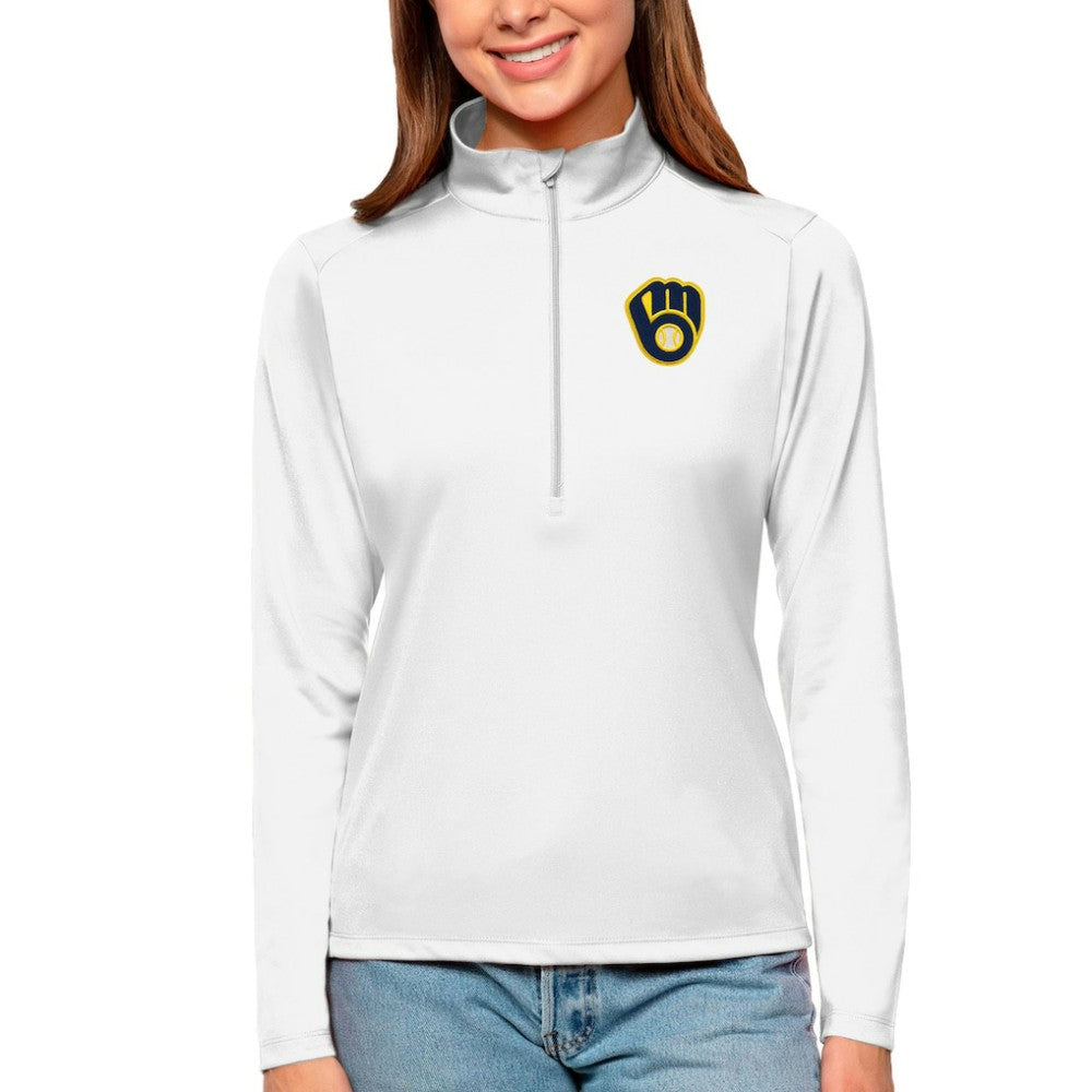 Milwaukee Brewers Antigua Women's Tribute Quarter-Zip Pullover Top - White - MLB Online