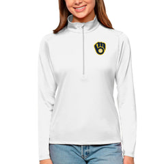Milwaukee Brewers Antigua Women's Tribute Quarter-Zip Pullover Top - White - MLB Online