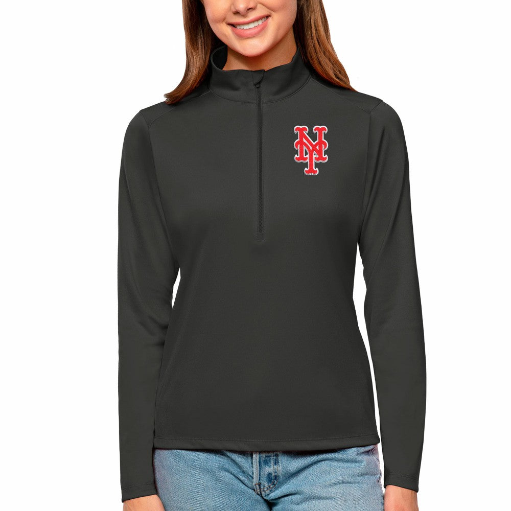 New York Mets Antigua Women's Tribute Quarter-Zip Pullover Top - Black - MLB Online