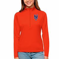 New York Mets Antigua Women's Tribute Quarter-Zip Pullover Top - Orange - MLB Sale