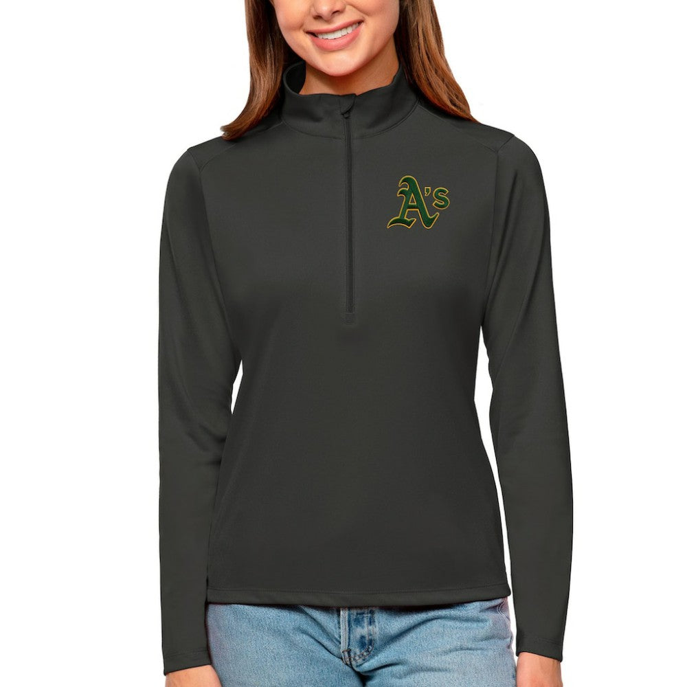Athletics Antigua Women's Tribute Quarter-Zip Pullover Top - Charcoal - MLB Online
