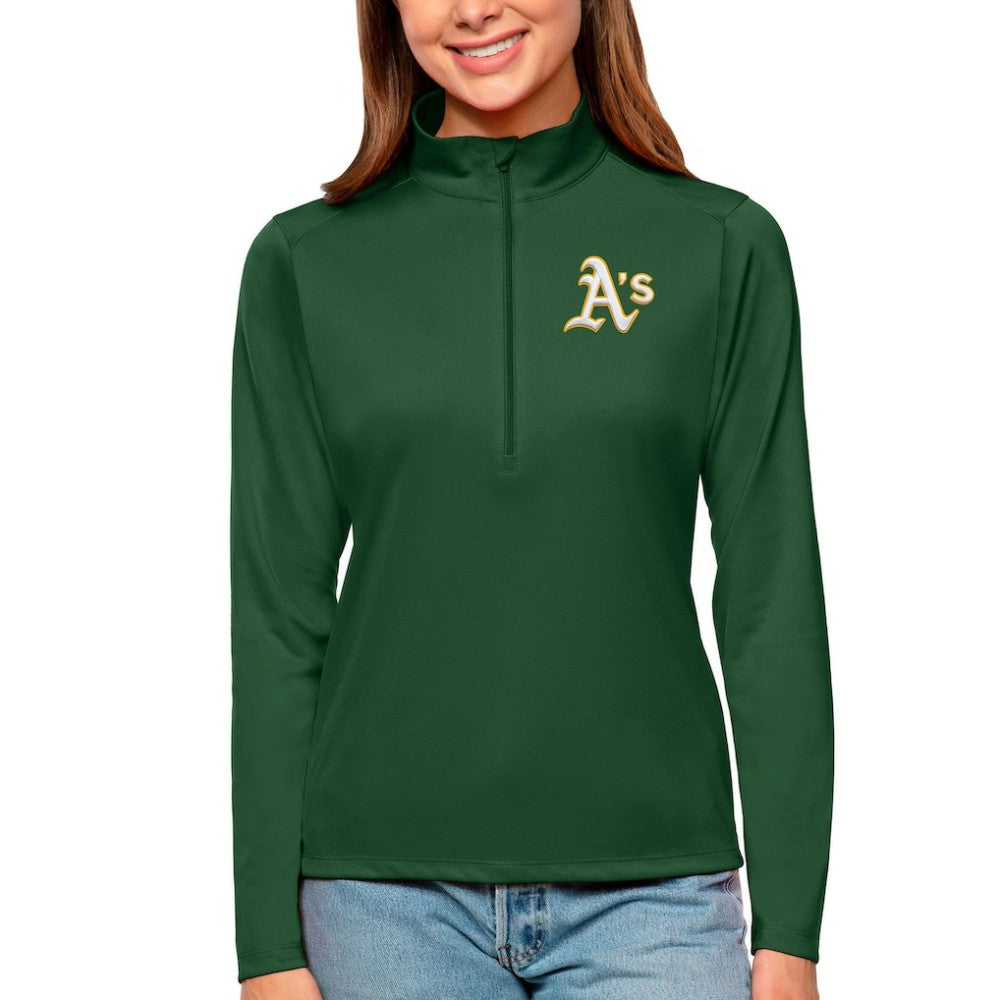 Athletics Antigua Women's Tribute Quarter-Zip Pullover Top - Green - MLB Sale