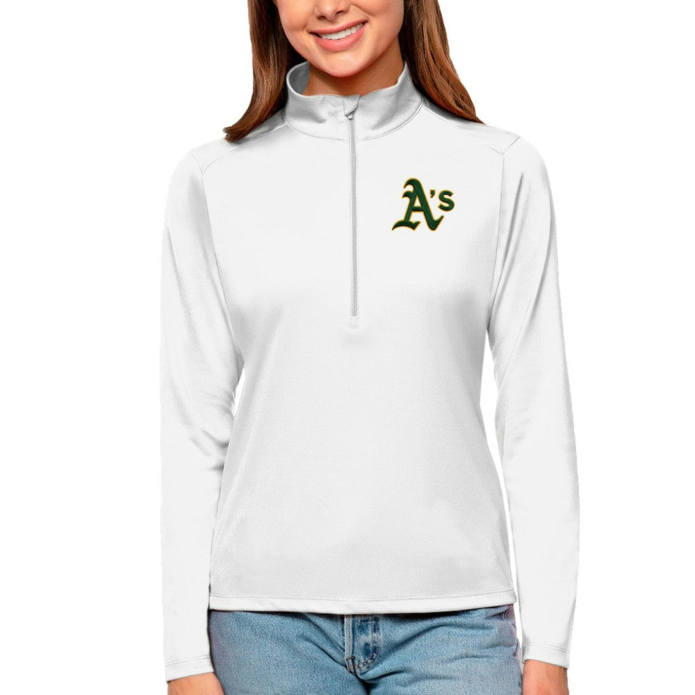 Athletics Antigua Women's Tribute Quarter-Zip Pullover Top - White - MLB Discount