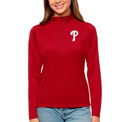 Philadelphia Phillies Antigua Women's Tribute Quarter-Zip Pullover Top - Red - MLB Discount