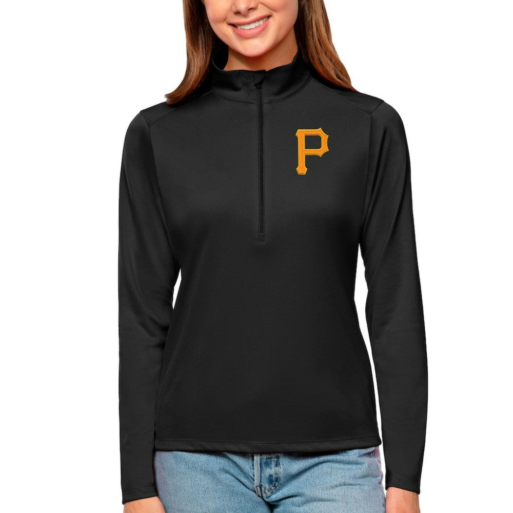 Pittsburgh Pirates Antigua Women's Tribute Quarter-Zip Pullover Top - Black - MLB Lifestyle