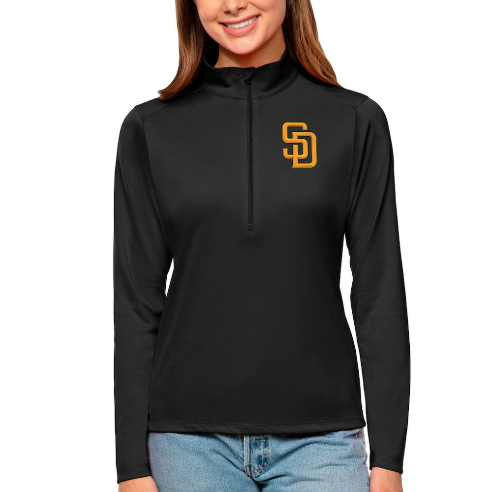 San Diego Padres Antigua Women's Tribute Quarter-Zip Pullover Top - Black - MLB Discount