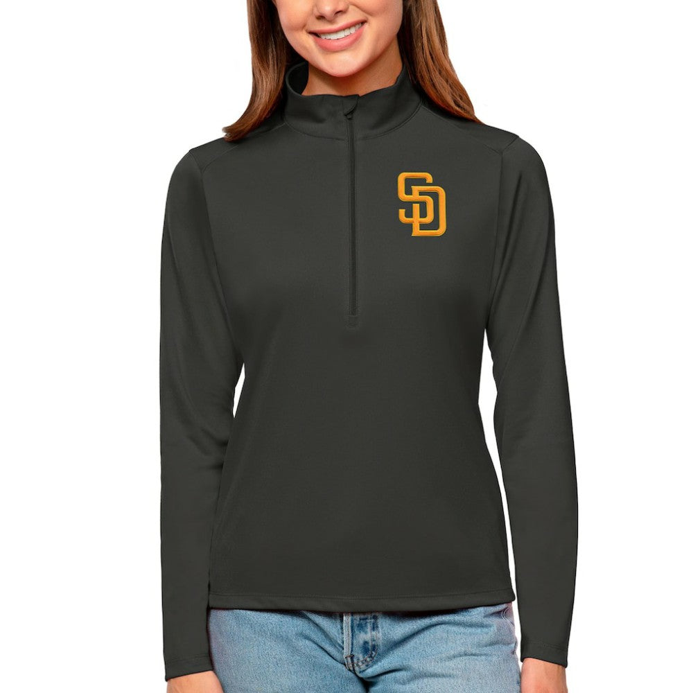 San Diego Padres Antigua Women's Tribute Quarter-Zip Pullover Top - Charcoal - MLB Sale