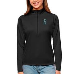 Seattle Mariners Antigua Women's Tribute Quarter-Zip Pullover Top - Black - MLB Lifestyle