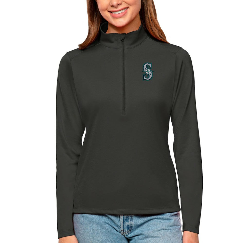 Seattle Mariners Antigua Women's Tribute Quarter-Zip Pullover Top - Charcoal - MLB Sale