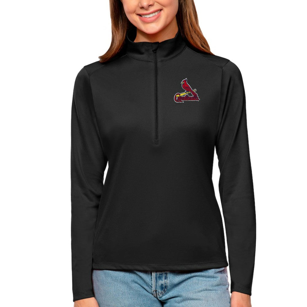 St. Louis Cardinals Antigua Women's Tribute Quarter-Zip Pullover Top - Black - MLB on Sale
