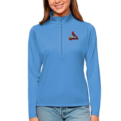 St. Louis Cardinals Antigua Women's Tribute Quarter-Zip Pullover Top - Light Blue - MLB on Sale