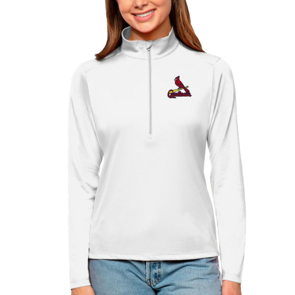 St. Louis Cardinals Antigua Women's Tribute Quarter-Zip Pullover Top - White - MLB Lifestyle
