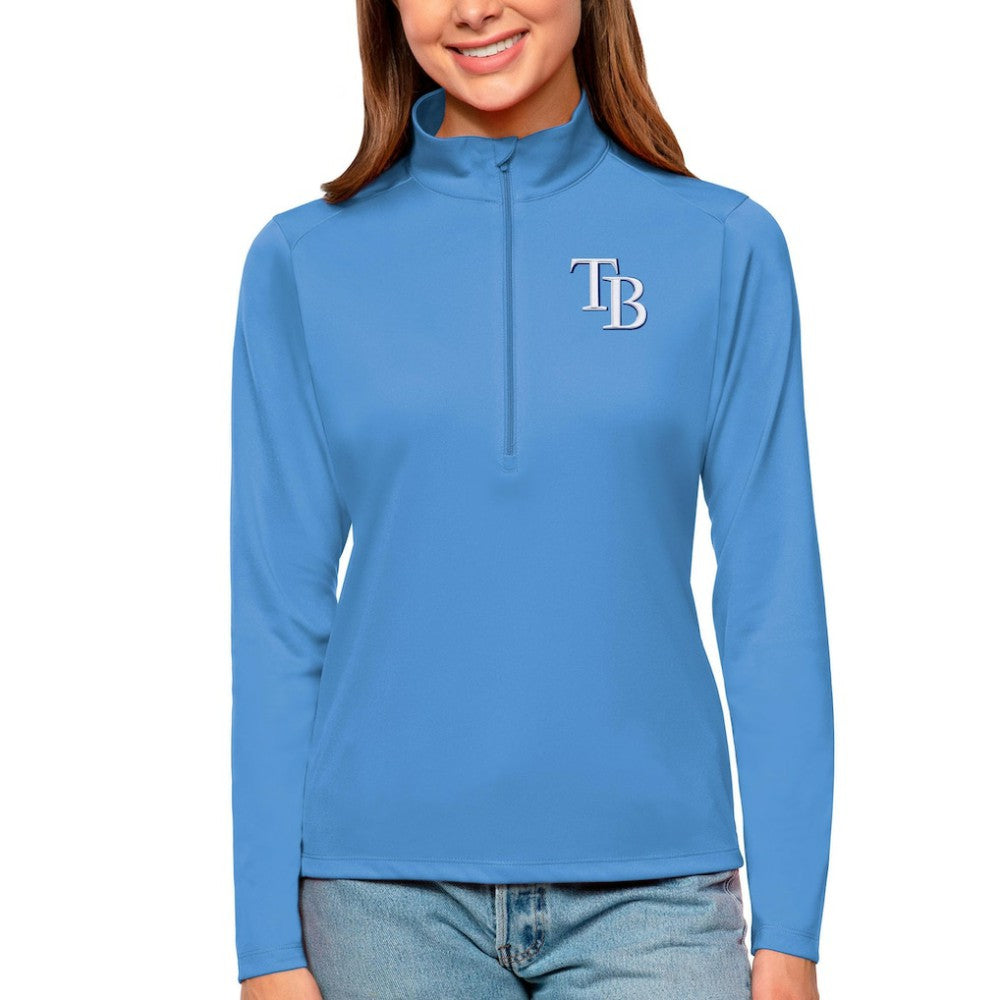 Tampa Bay Rays Antigua Women's Tribute Quarter-Zip Pullover Top - Light Blue - MLB Lifestyle