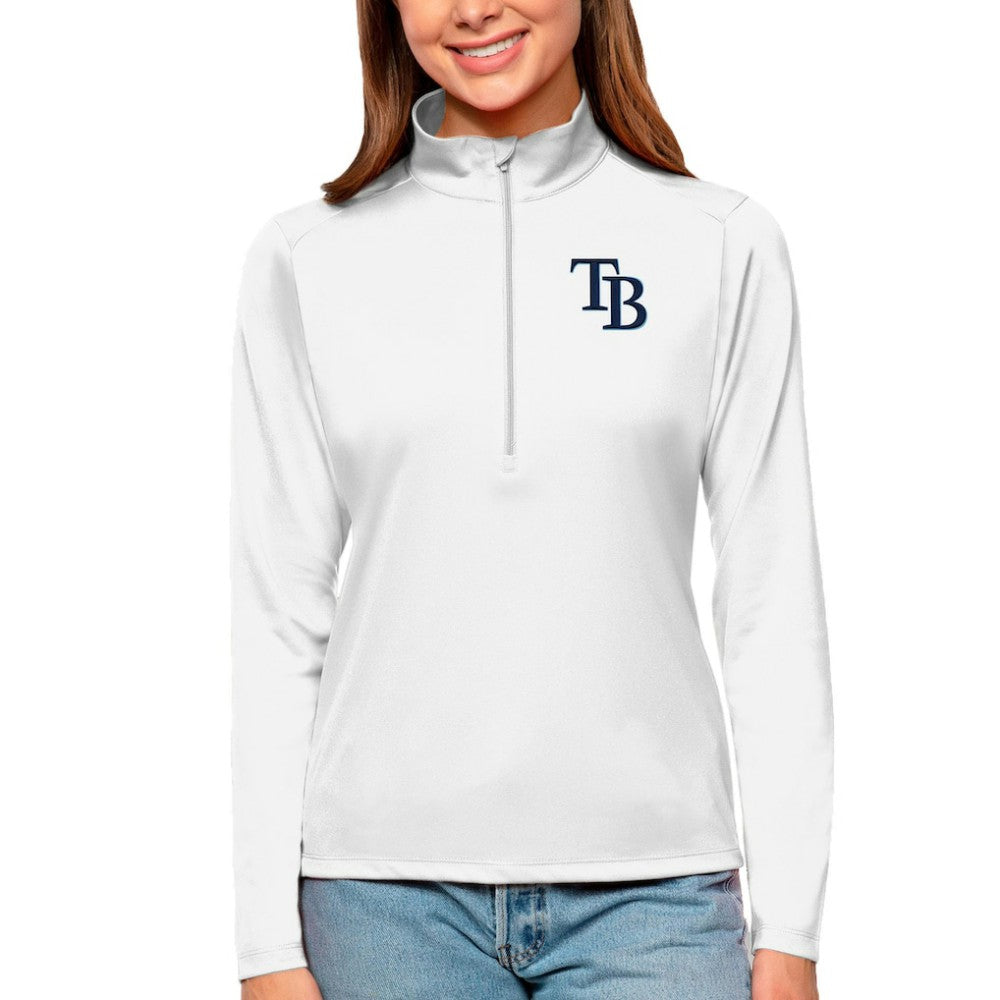 Tampa Bay Rays Antigua Women's Tribute Quarter-Zip Pullover Top - White - MLB Discount