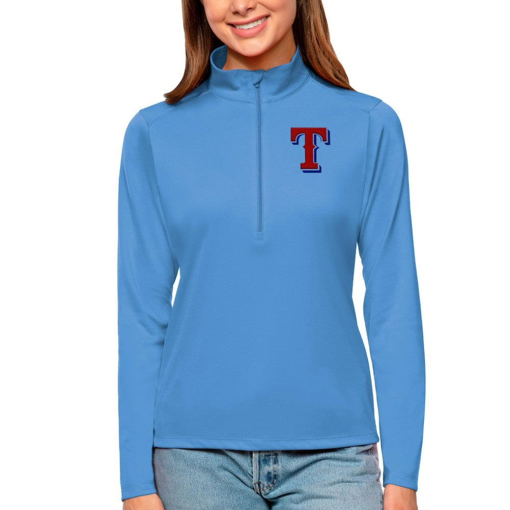 Texas Rangers Antigua Women's Tribute Quarter-Zip Pullover Top - Blue - MLB on Sale