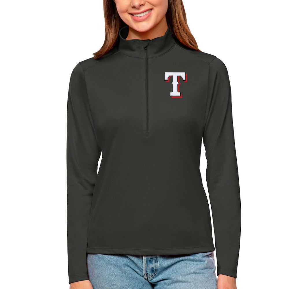 Texas Rangers Antigua Women's Tribute Quarter-Zip Pullover Top - Charcoal - MLB Online