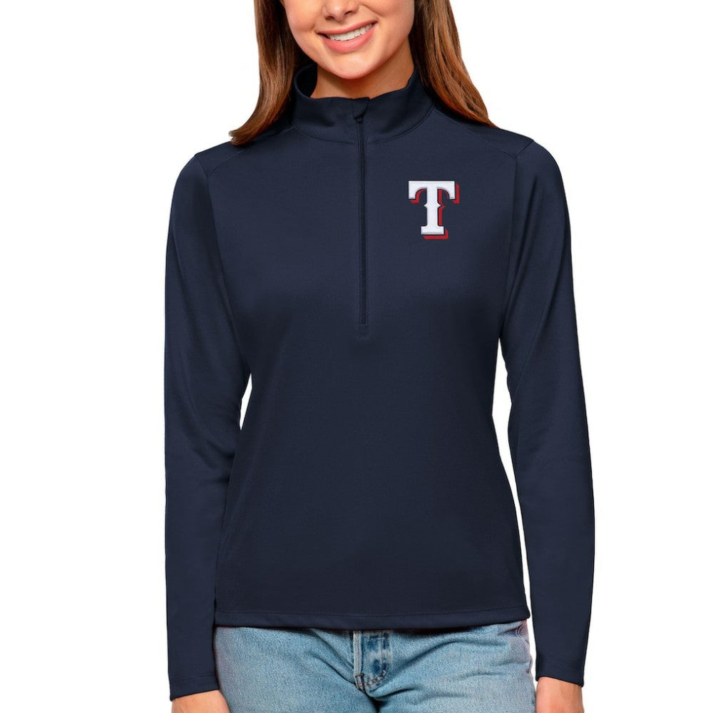 Texas Rangers Antigua Women's Tribute Quarter-Zip Pullover Top - Navy - MLB Online