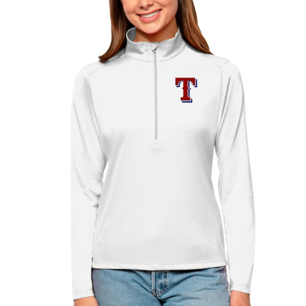 Texas Rangers Antigua Women's Tribute Quarter-Zip Pullover Top - White - MLB on Sale