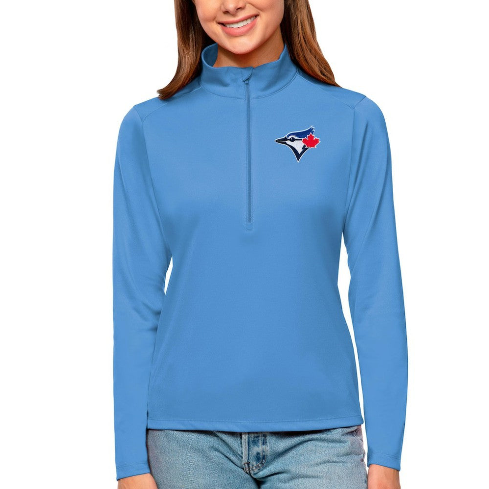 Toronto Blue Jays Antigua Women's Tribute Quarter-Zip Pullover Top - Powder Blue - MLB Lifestyle