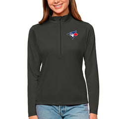 Toronto Blue Jays Antigua Women's Tribute Quarter-Zip Pullover Top - Charcoal - MLB Lifestyle