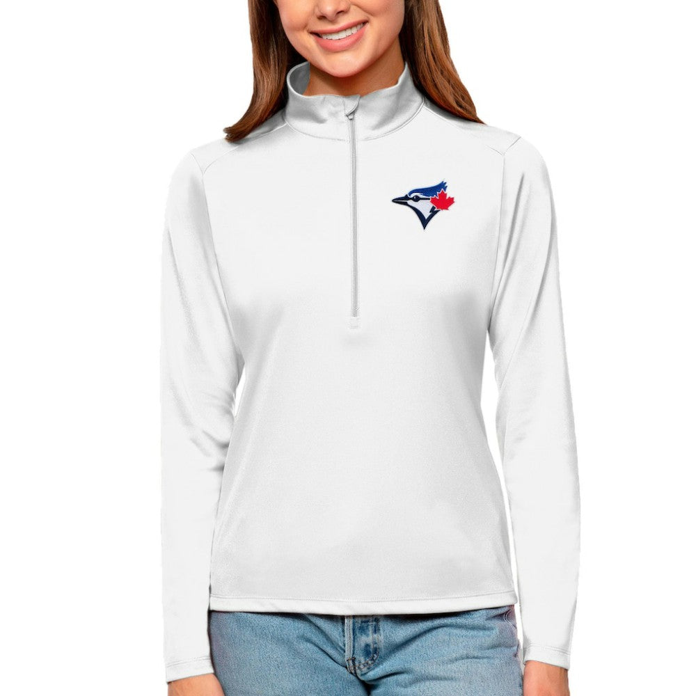 Toronto Blue Jays Antigua Women's Tribute Quarter-Zip Pullover Top - White - MLB Discount