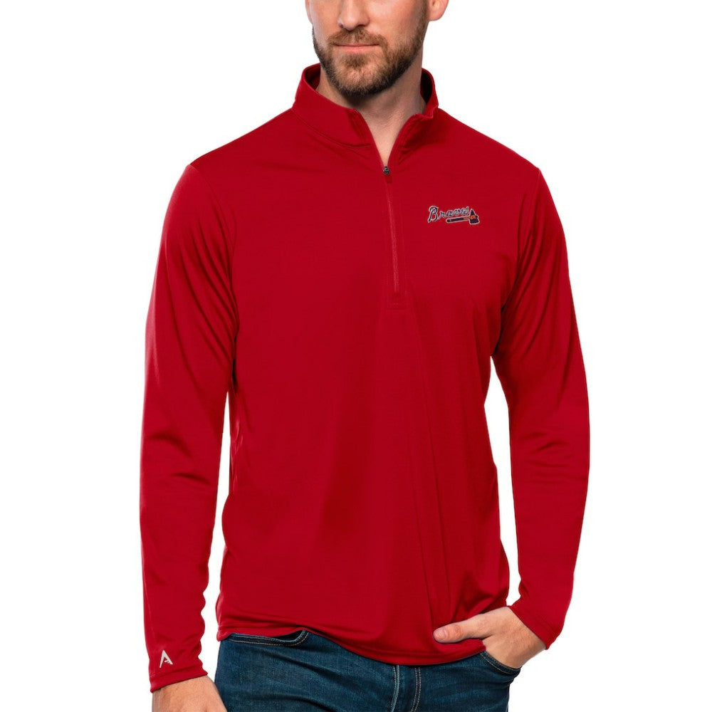 Atlanta Braves Antigua Tribute Quarter-Zip Pullover Top - Red - MLB Discount