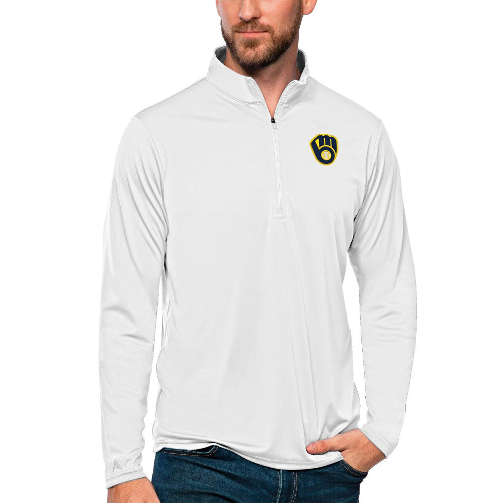 Milwaukee Brewers Antigua Tribute Quarter-Zip Pullover Top - White - MLB Online