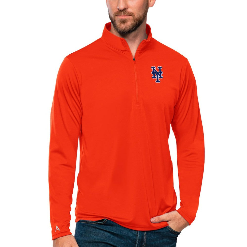 New York Mets Antigua Tribute Quarter-Zip Pullover Top - Orange - MLB Discount