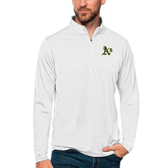 Athletics Antigua Tribute Quarter-Zip Pullover Top - White - MLB Online
