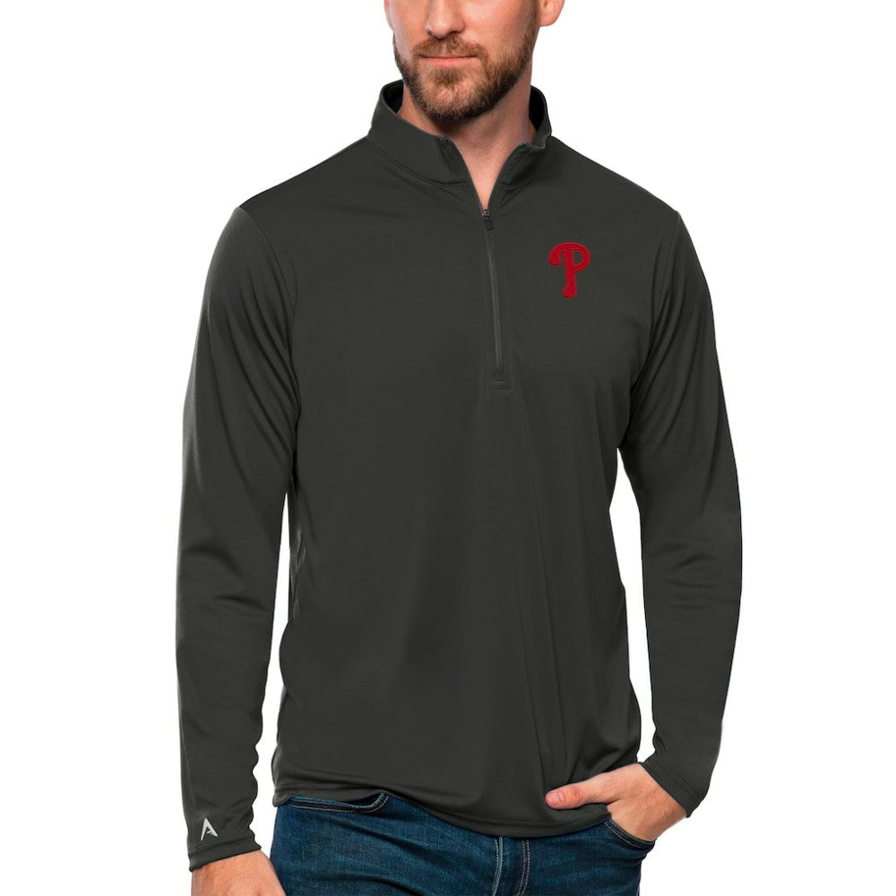 Philadelphia Phillies Antigua Tribute Quarter-Zip Pullover Top - Charcoal - MLB on Sale