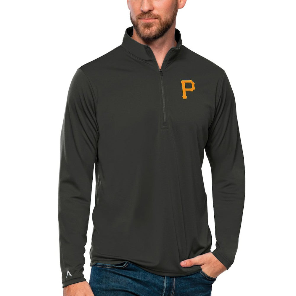Pittsburgh Pirates Antigua Tribute Quarter-Zip Pullover Top - Charcoal - MLB Lifestyle
