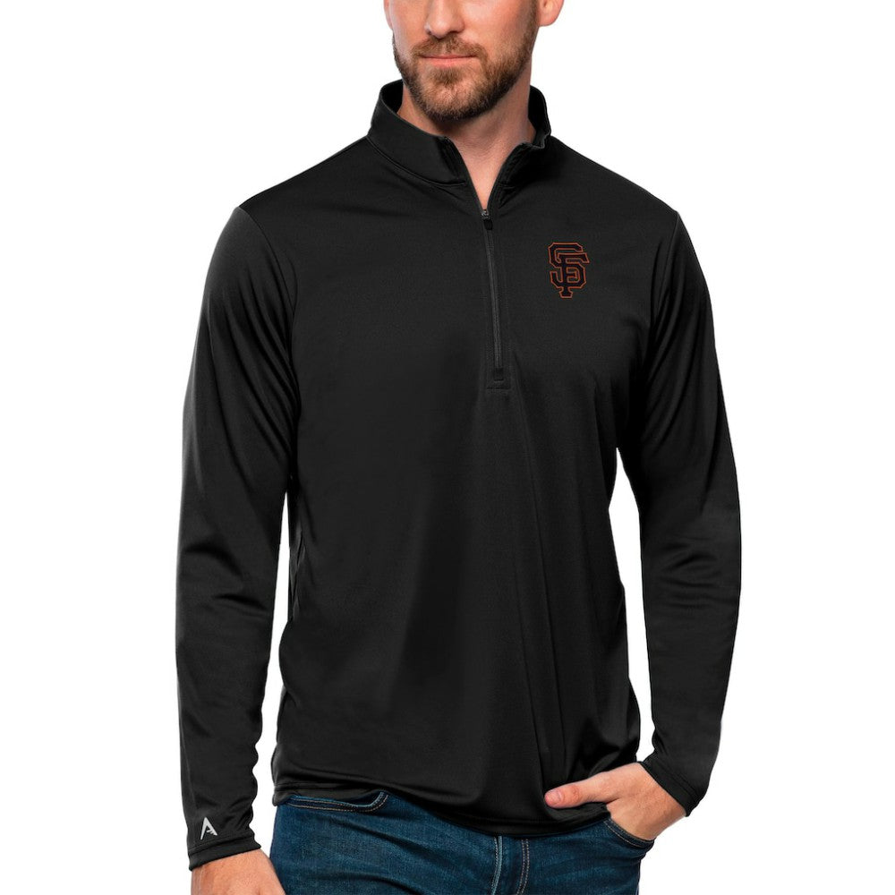 San Francisco Giants Antigua Tribute Quarter-Zip Pullover Top - Black - MLB Lifestyle