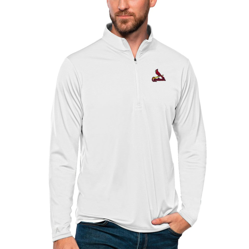 St. Louis Cardinals Antigua Tribute Quarter-Zip Pullover Top - White - MLB on Sale