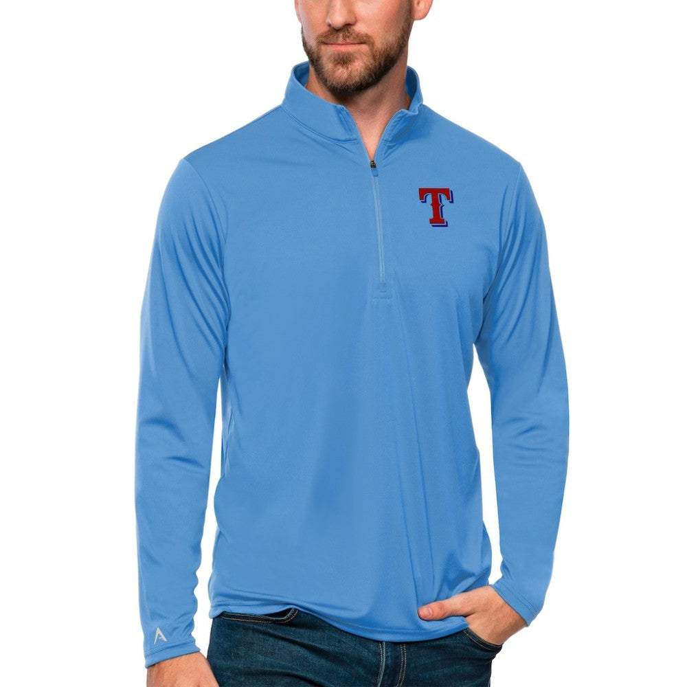 Texas Rangers Antigua Tribute Quarter-Zip Pullover Top - Powder Blue - MLB on Sale