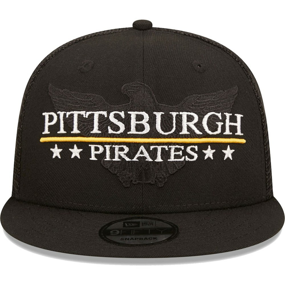 Pittsburgh Pirates New Era Patriot Trucker 9FIFTY Snapback Hat - Black - New Era Sale