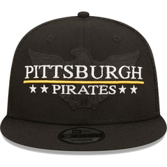 Pittsburgh Pirates New Era Patriot Trucker 9FIFTY Snapback Hat - Black - New Era Sale