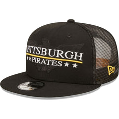 Pittsburgh Pirates New Era Patriot Trucker 9FIFTY Snapback Hat - Black - New Era Sale