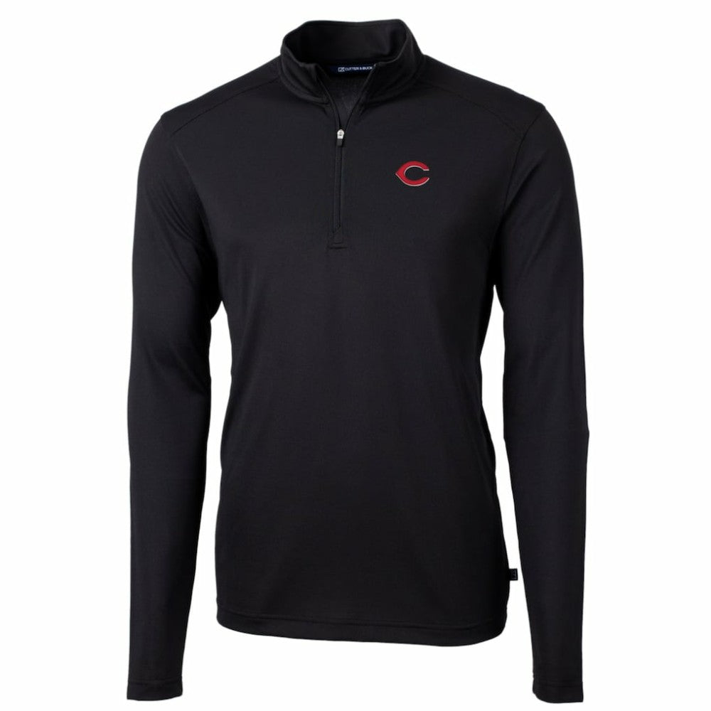 Cincinnati Reds Cutter & Buck Big & Tall Virtue Eco Pique Quarter-Zip Pullover Jacket - Black - MLB on Sale