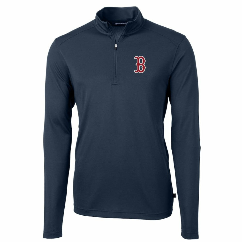 Boston Red Sox Cutter & Buck Big & Tall Virtue Eco Pique Quarter-Zip Pullover Jacket - Navy - MLB on Sale