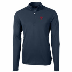 Philadelphia Phillies Cutter & Buck Big & Tall Virtue Eco Pique Quarter-Zip Pullover Jacket - Navy - MLB Sale