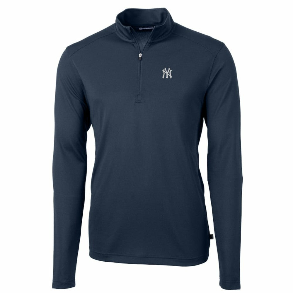 New York Yankees Cutter & Buck Big & Tall Virtue Eco Pique Quarter-Zip Pullover Jacket - Navy - MLB Lifestyle