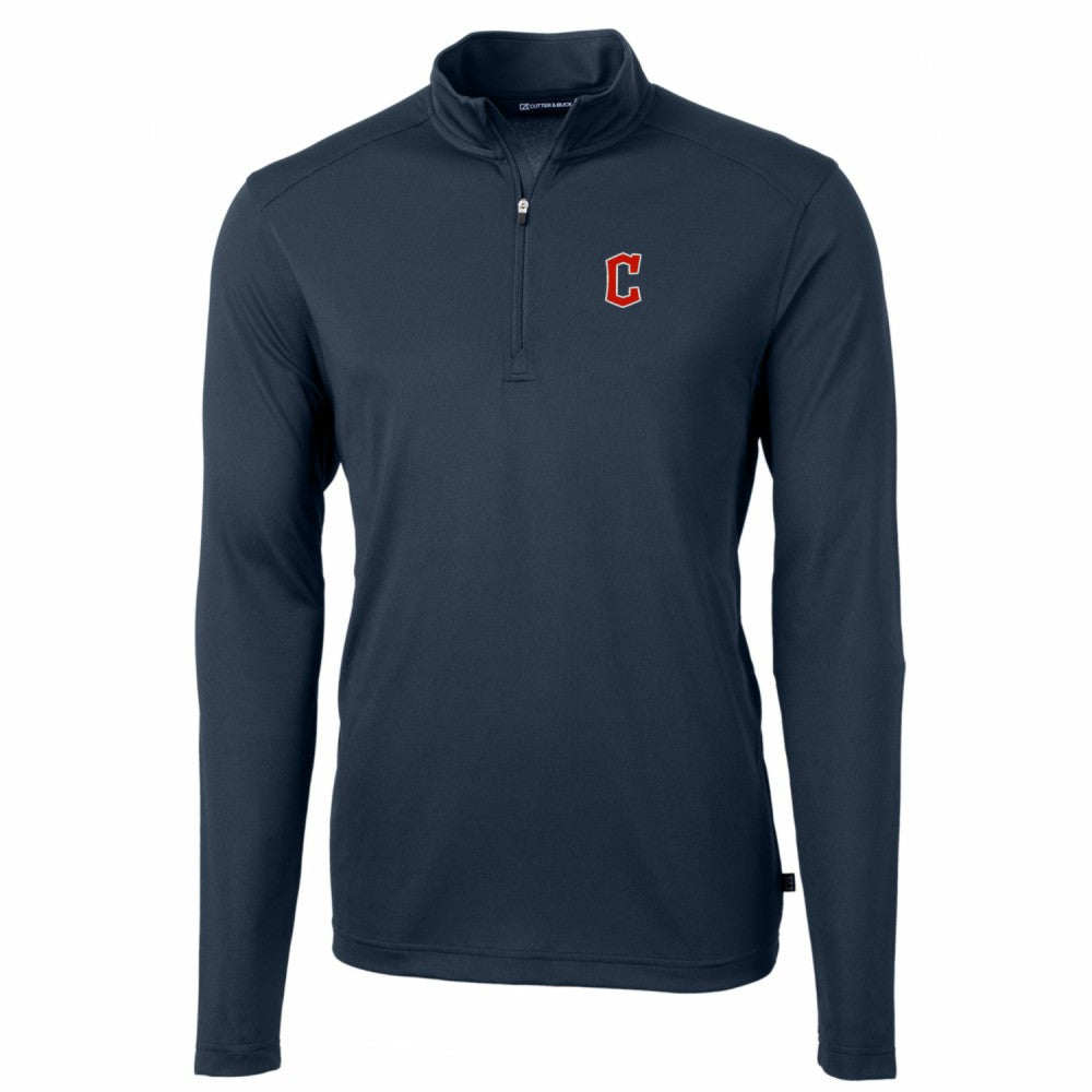 Cleveland Guardians Cutter & Buck Big & Tall Virtue Eco Pique Quarter-Zip Pullover Jacket - Navy - MLB on Sale