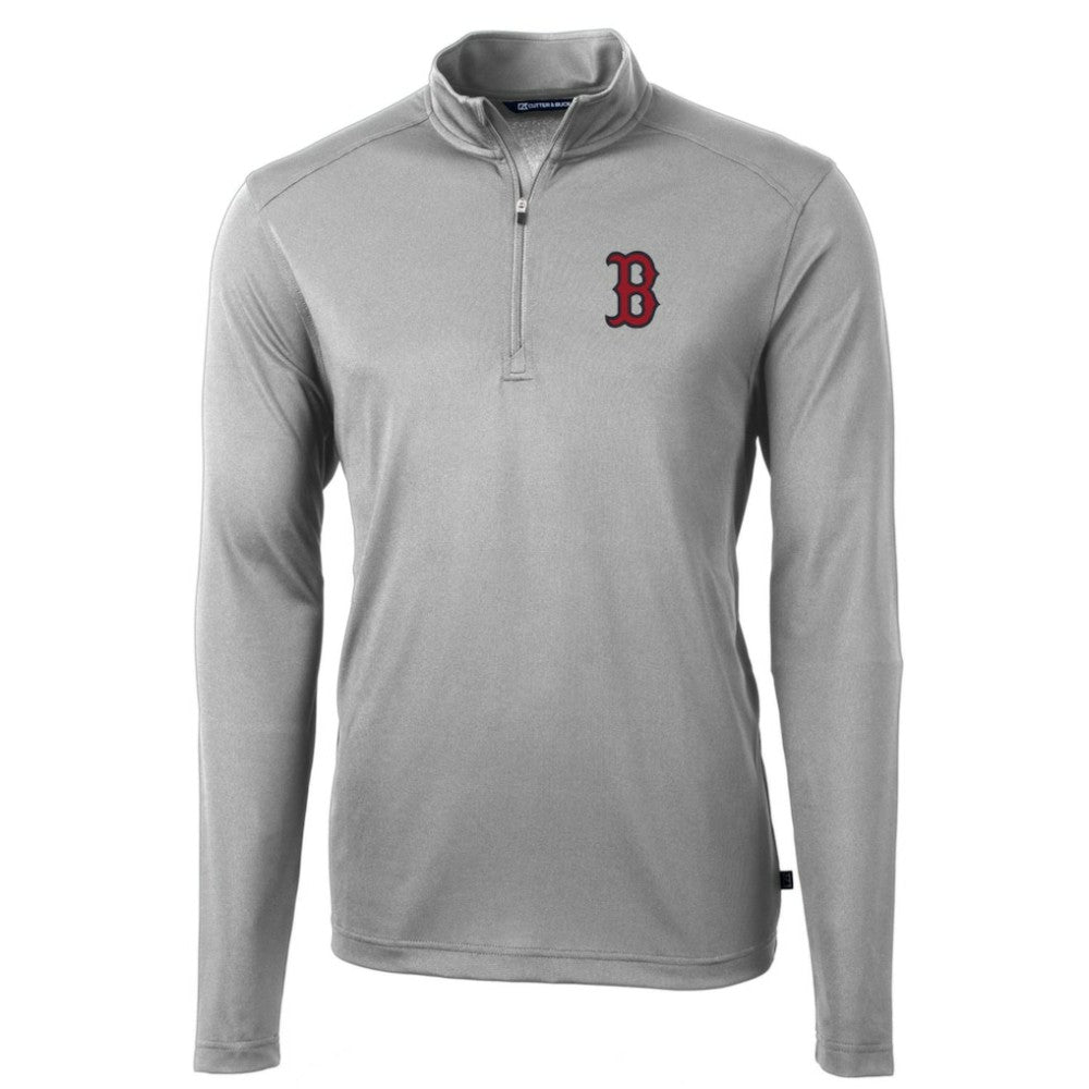 Boston Red Sox Cutter & Buck Big & Tall Virtue Eco Pique Quarter-Zip Pullover Jacket - Gray - MLB Sale