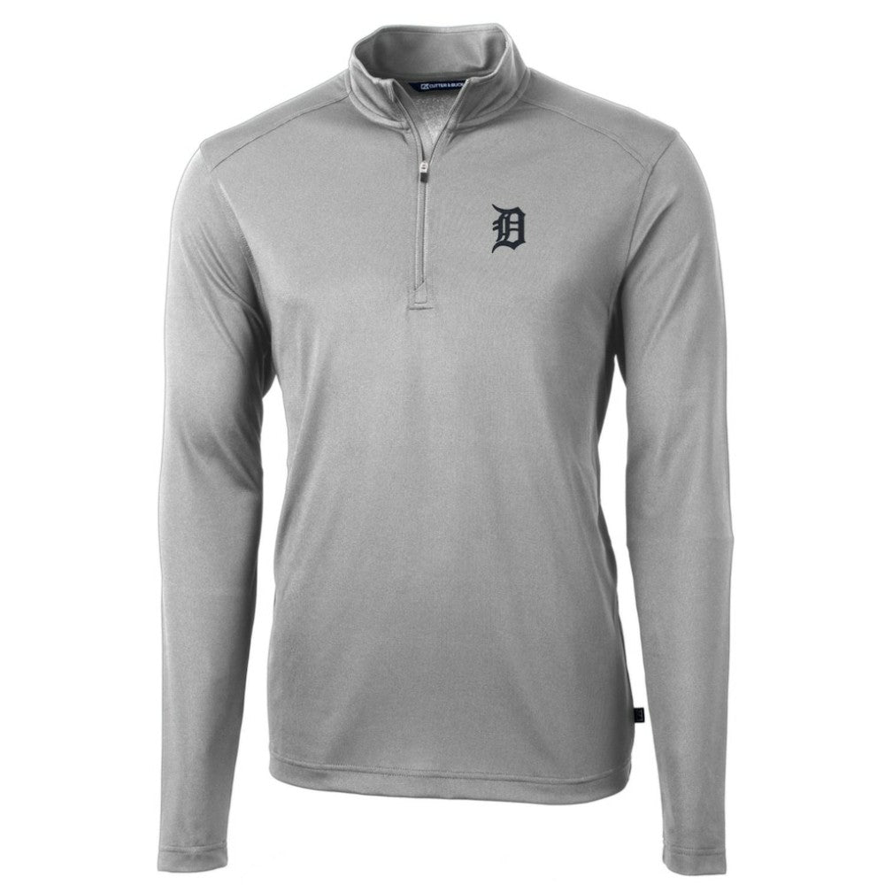 Detroit Tigers Cutter & Buck Big & Tall Virtue Eco Pique Quarter-Zip Pullover Jacket - Gray - MLB on Sale