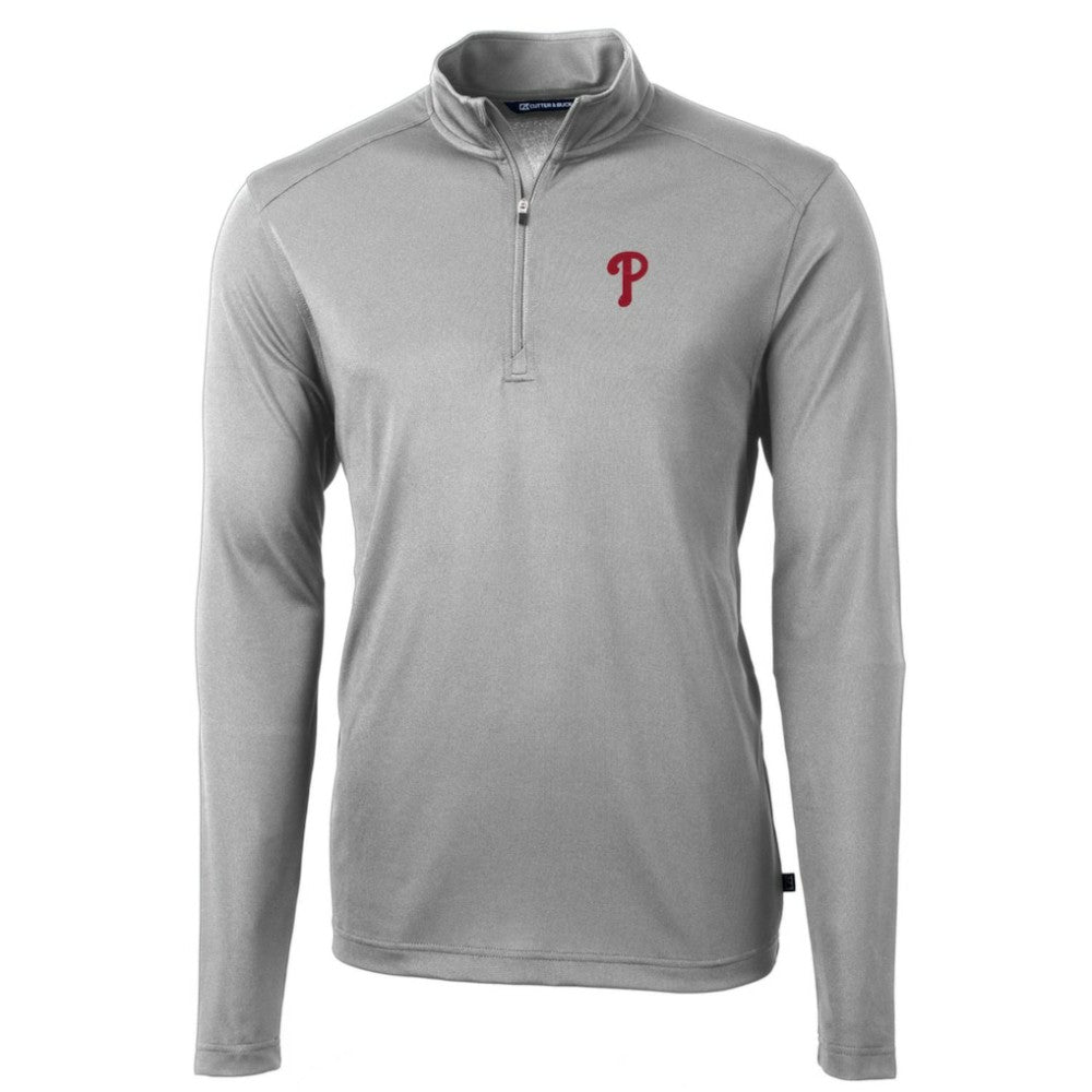Philadelphia Phillies Cutter & Buck Big & Tall Virtue Eco Pique Quarter-Zip Pullover Jacket - Gray - MLB Discount