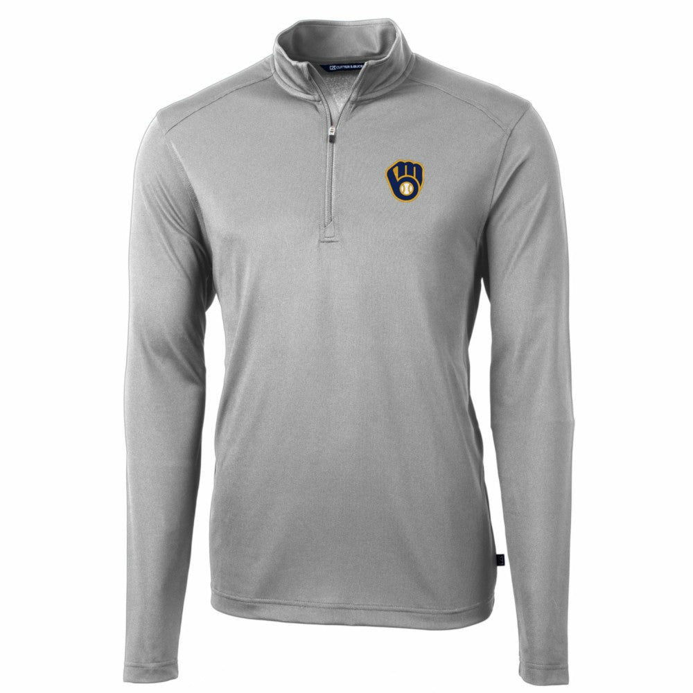 Milwaukee Brewers Cutter & Buck Big & Tall Virtue Eco Pique Quarter-Zip Pullover Jacket - Gray - MLB Sale