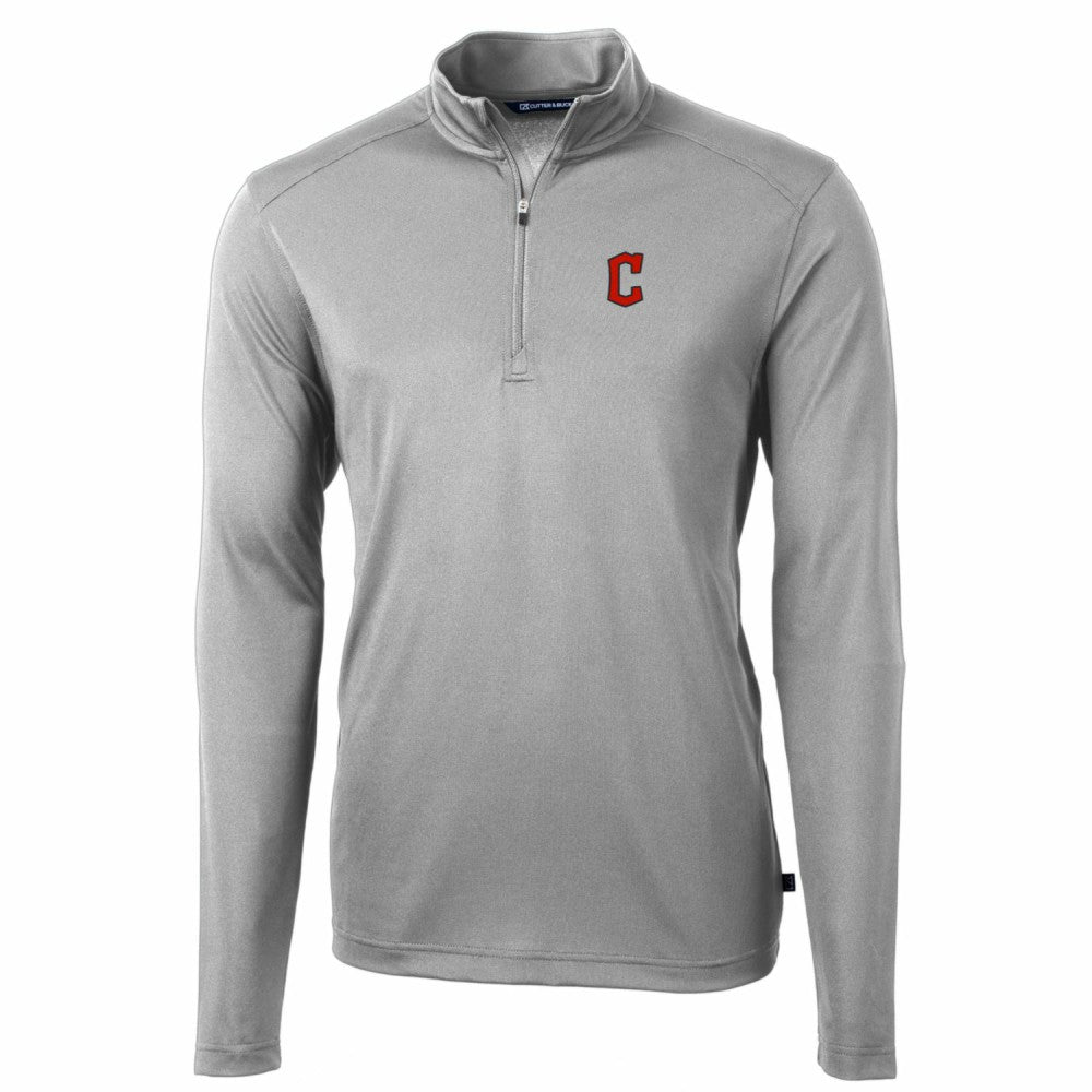 Cleveland Guardians Cutter & Buck Big & Tall Virtue Eco Pique Quarter-Zip Pullover Jacket - Gray - MLB on Sale