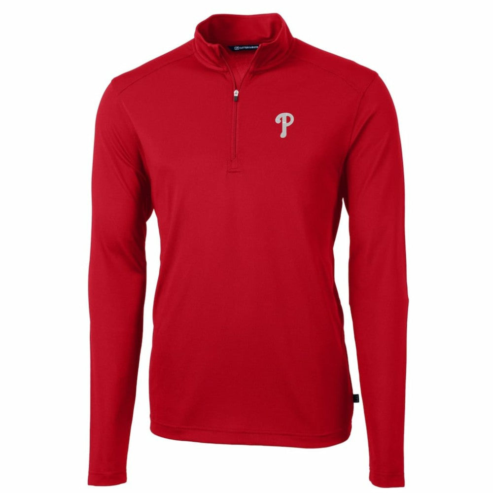 Philadelphia Phillies Cutter & Buck Big & Tall Virtue Eco Pique Quarter-Zip Pullover Jacket - Red - MLB Discount